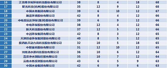 《水处理企业综合实力排名（top30）》榜单