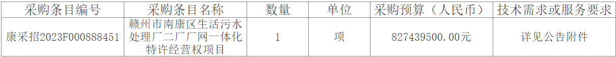 总投资8.27亿！赣州市南康区生活污水处理厂二厂厂网一体化特许经营权项目公开招标