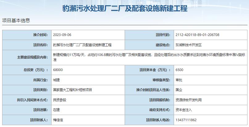 国家发展改革委集中推介污水处理项目汇总