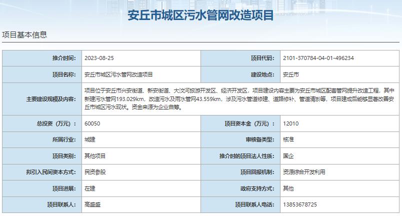 国家发展改革委集中推介污水处理项目汇总