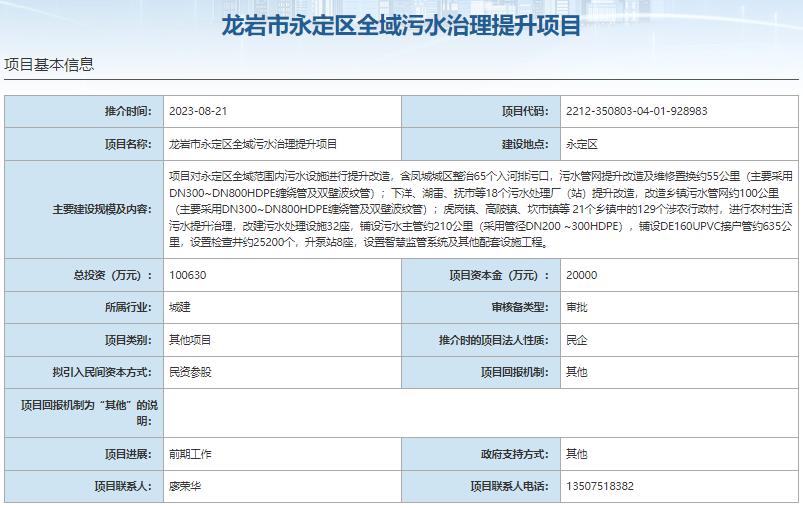 国家发展改革委集中推介污水处理项目汇总