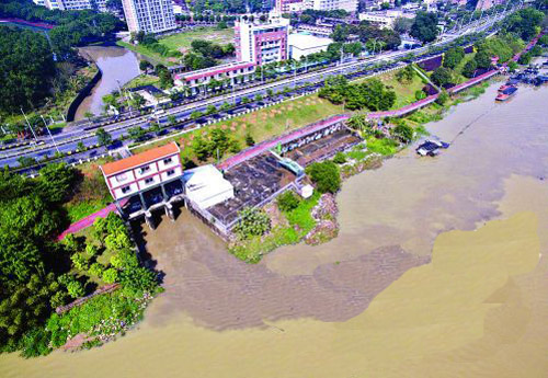 九龙江西溪漳州市区段江面被染黑