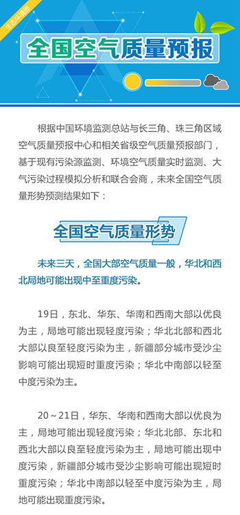 环境部：未来三天华北西北局地或有中至重度污染