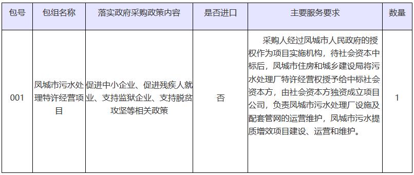 3.87亿元 辽宁省凤城市污水处理特许经营项目公开招标