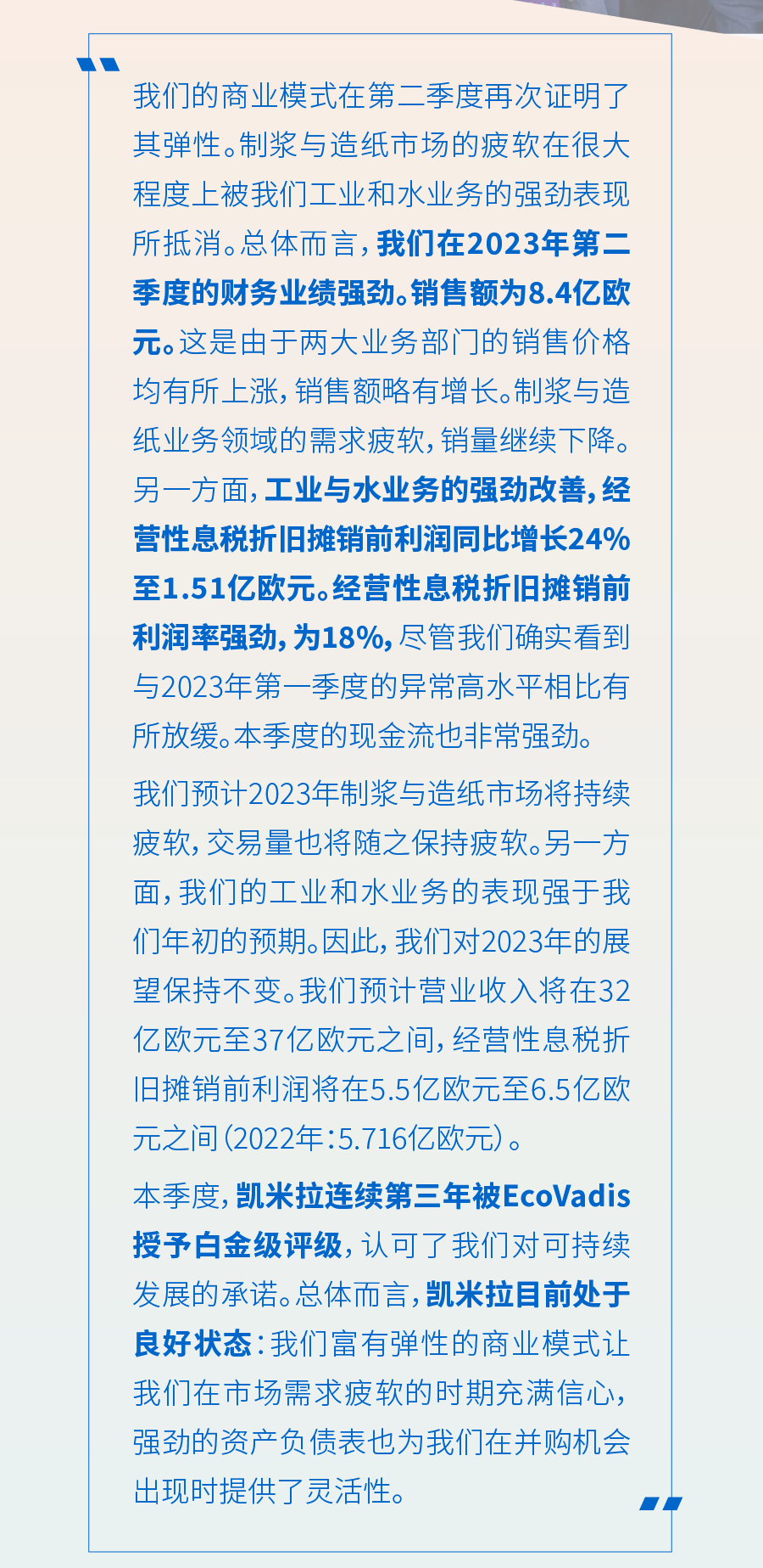 凯米拉发布2023年上半年财务报告